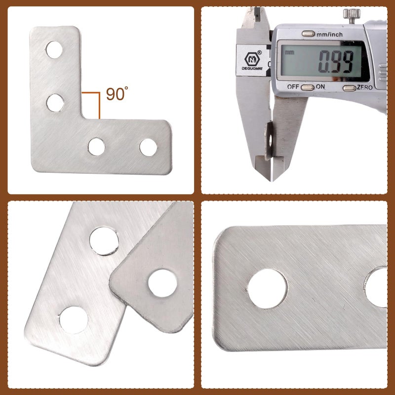 Pxyelec Flat L Shape Corner Brace, 4 Holes Angle Plate Bracket for Wooden Furniture Repair Connector Fixing, 40x40mm (1.57x1.57 inch) 20 Pack, Stainless Steel Silver Plated Joint Fixture Protector - Image 5